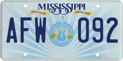 MS license plate AFW092