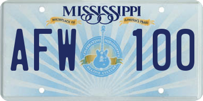 MS license plate AFW100