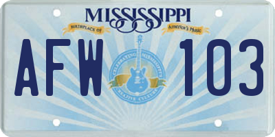 MS license plate AFW103