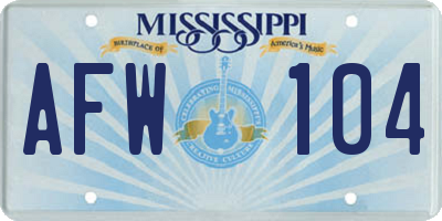 MS license plate AFW104