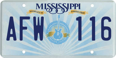 MS license plate AFW116