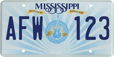 MS license plate AFW123
