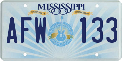 MS license plate AFW133
