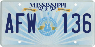 MS license plate AFW136
