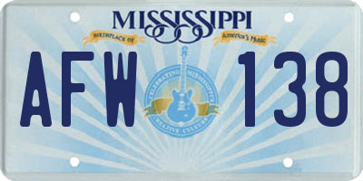 MS license plate AFW138