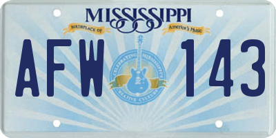 MS license plate AFW143