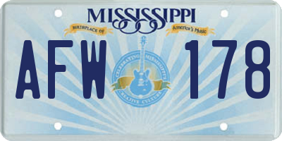 MS license plate AFW178