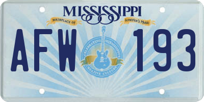 MS license plate AFW193