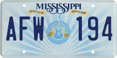 MS license plate AFW194