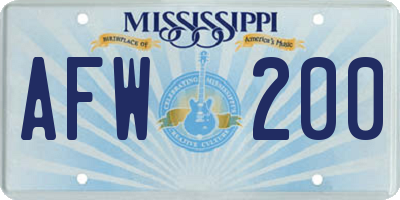 MS license plate AFW200