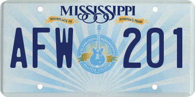 MS license plate AFW201