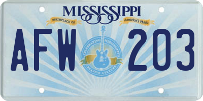 MS license plate AFW203