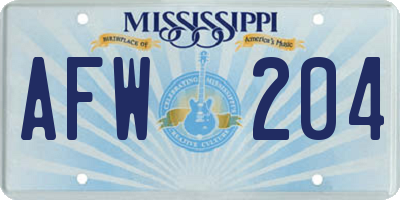 MS license plate AFW204