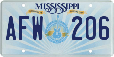 MS license plate AFW206