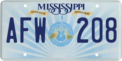 MS license plate AFW208
