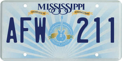 MS license plate AFW211