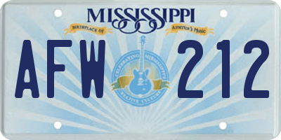 MS license plate AFW212