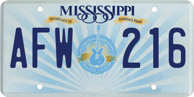 MS license plate AFW216