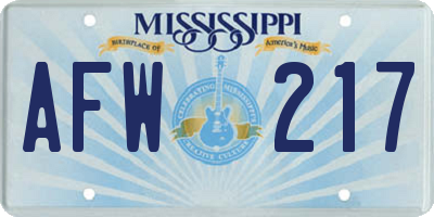 MS license plate AFW217