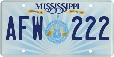 MS license plate AFW222