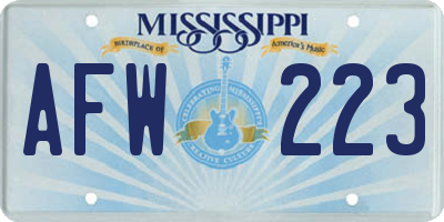 MS license plate AFW223