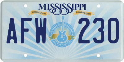MS license plate AFW230