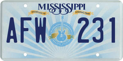 MS license plate AFW231