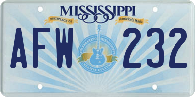 MS license plate AFW232