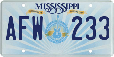 MS license plate AFW233