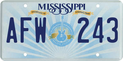 MS license plate AFW243