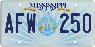 MS license plate AFW250