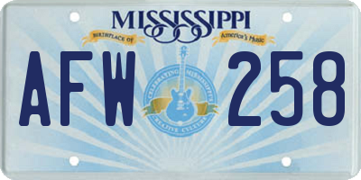MS license plate AFW258
