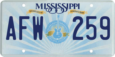 MS license plate AFW259