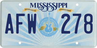 MS license plate AFW278