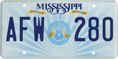 MS license plate AFW280