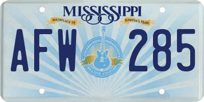 MS license plate AFW285