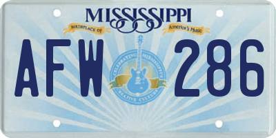 MS license plate AFW286