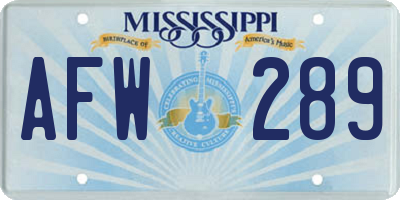 MS license plate AFW289