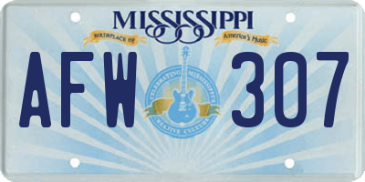 MS license plate AFW307
