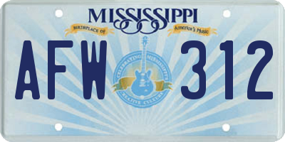 MS license plate AFW312