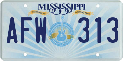 MS license plate AFW313
