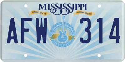 MS license plate AFW314