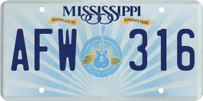 MS license plate AFW316