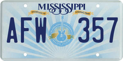 MS license plate AFW357