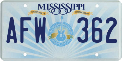MS license plate AFW362