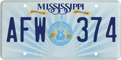 MS license plate AFW374