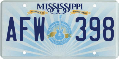 MS license plate AFW398