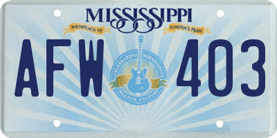 MS license plate AFW403