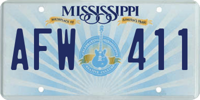 MS license plate AFW411