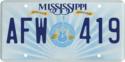 MS license plate AFW419